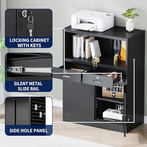White 41.3" Steel Locking Cabinet with 2 Drawers I83180