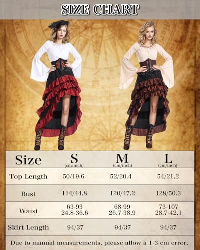 Beige+Brown Women Pirate Costume with Shirt Skirt Corset Waist Belt F553138