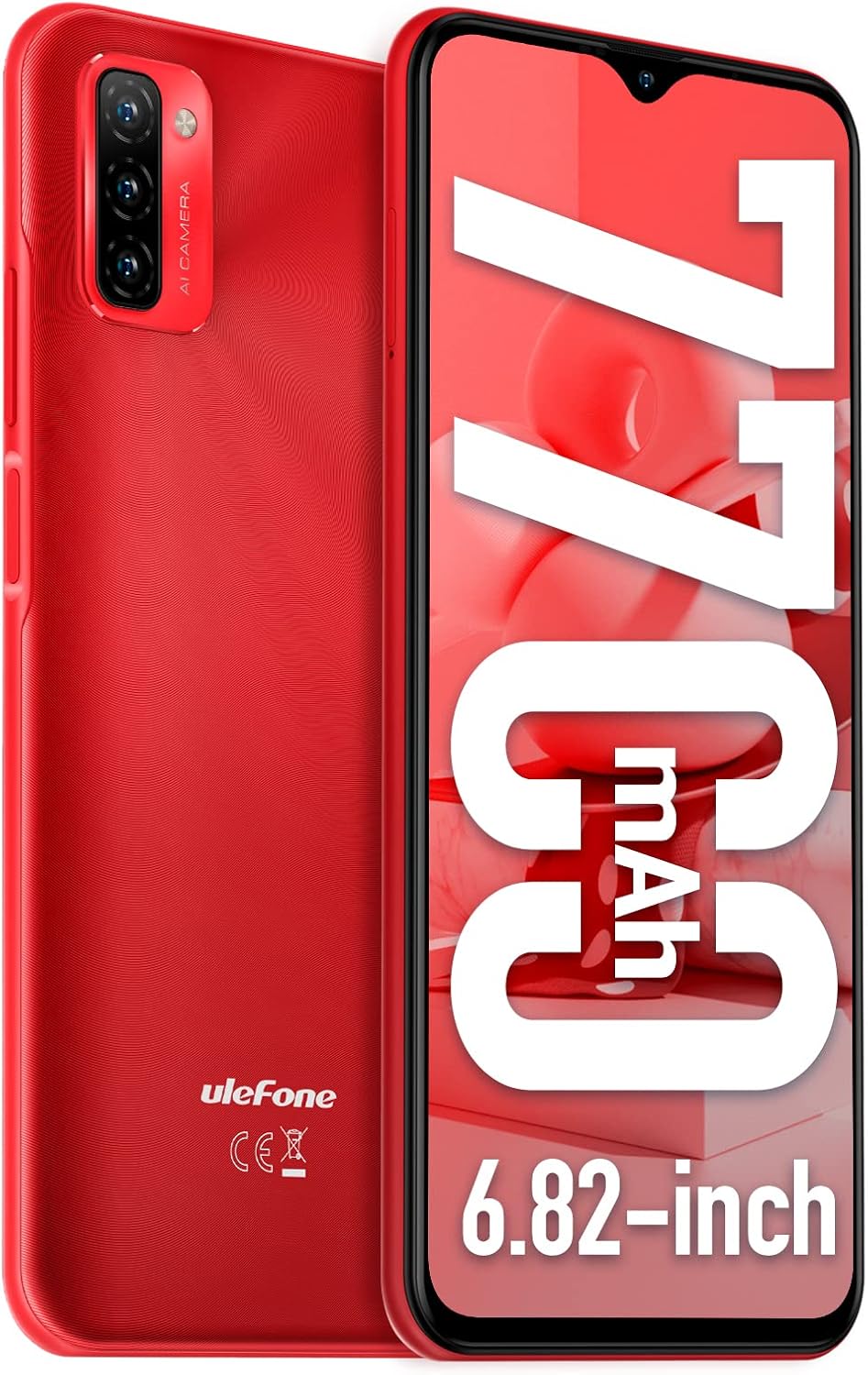 Red Unlocked Smartphone with Triple Rear Camera C4446