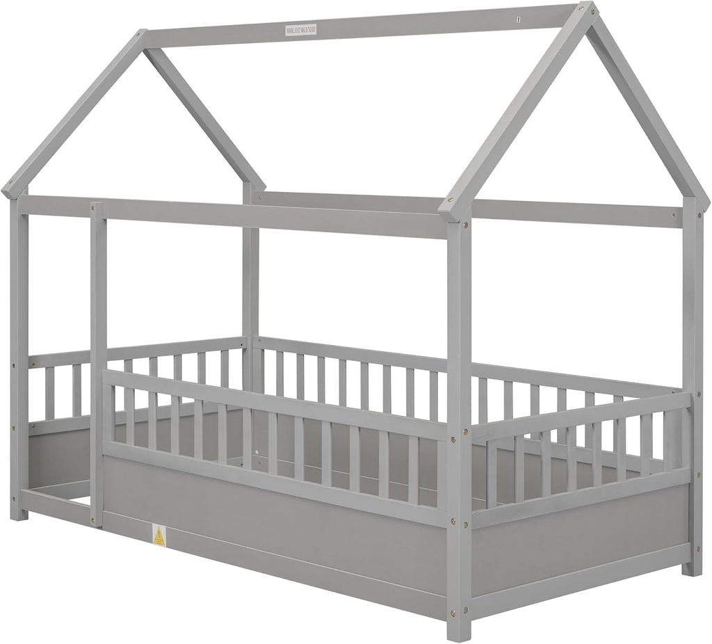 Twin Size House Bed with High Fence M1423