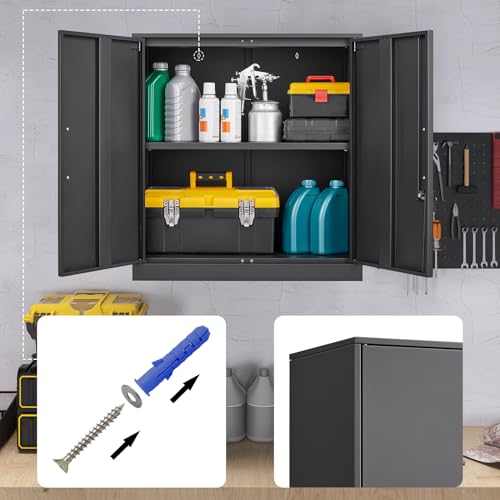 Black & Grey Steel Wall Mounted Storage Cabinet with Lock D7467