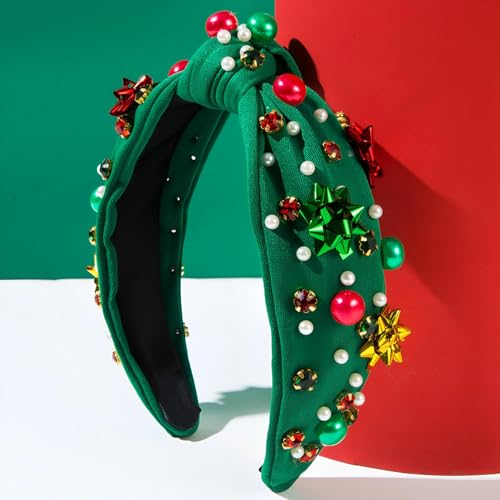 2 Pack Red Green Pearl Rhinestone Crystal Christmas Headband C516512
