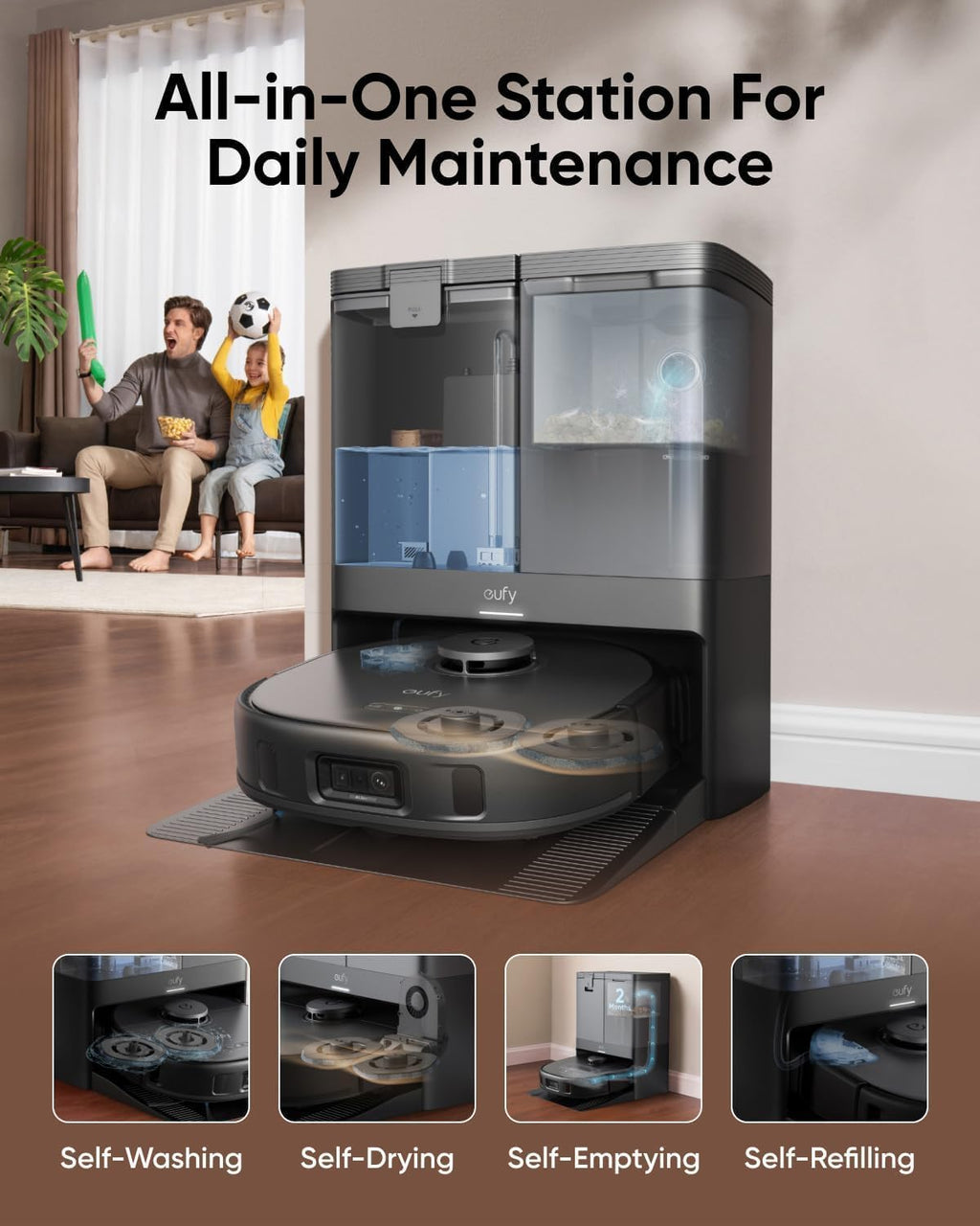 Robot Vacuum and Mop with 8,000 Pa Suction, Dual Mops with Auto-Lift, Carpet Detection, AI Obstacle Avoidance, Auto Mop Washing, Auto Drying, Self-Emptying L715