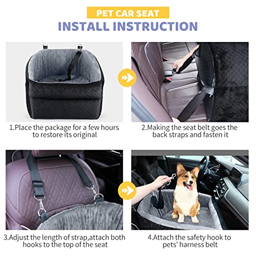 Grey Dog Booster Seat with Safety Leash and Storage Pockets S8564