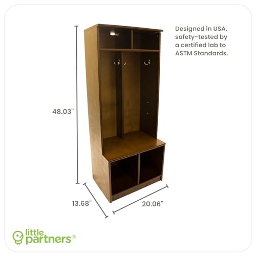 Kids Wooden Locker, Two Cubby, 6 Compartment Open Storage Coat Locker (Earl Grey) O851143