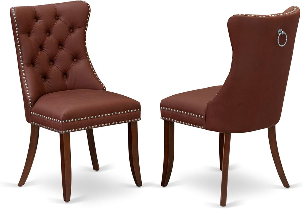 7 Piece Rectangle Wood Dining Table Set with 6 Upholstered Chairs, Mahogany A13908