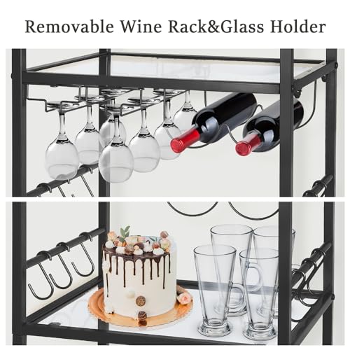 Gold 3 Tier Mirrored Rolling Bar Cart Y7477