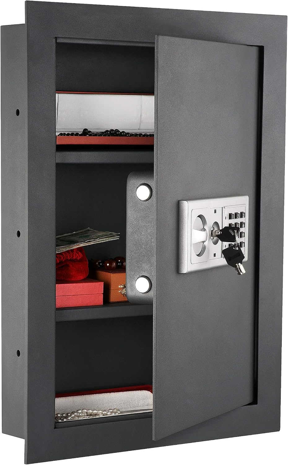 Dark Gray Electronic Flat Wall Safe Box with Digital Keypad and 2 Manual Override Keys C193634
