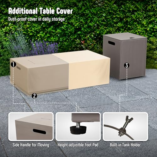 Propane Fire Pit Table Set with Tank Holder, 50,000 BTU Outdoor Firepit Table, Wind Guard & Glass Stones, Rectangular Fire Table X946485