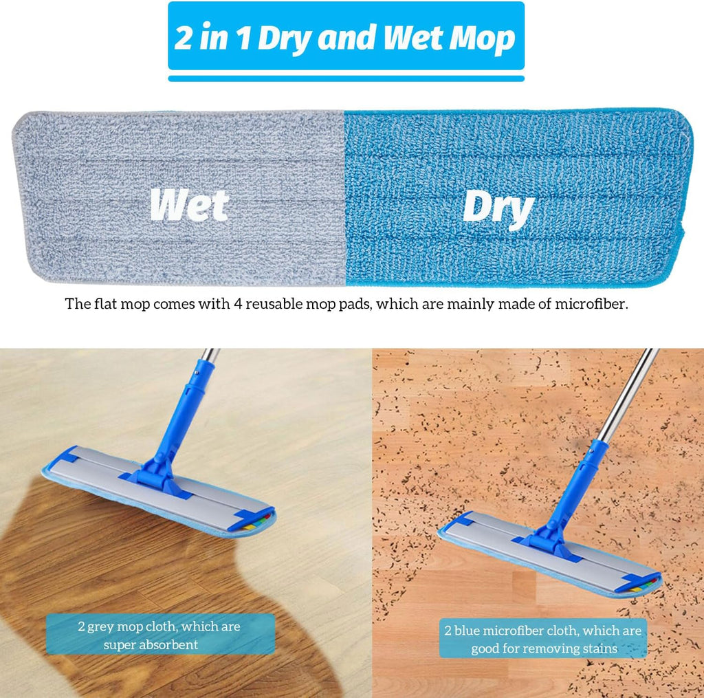 Microfiber Flat Mop with 4pcs Reusable Washable Mop Pads J611