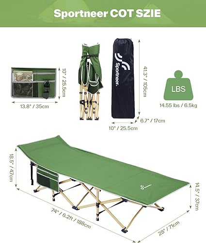 Camping Cot with Mattress Max Load 450 LBS Heavy Duty Portable Folding Bed G366285