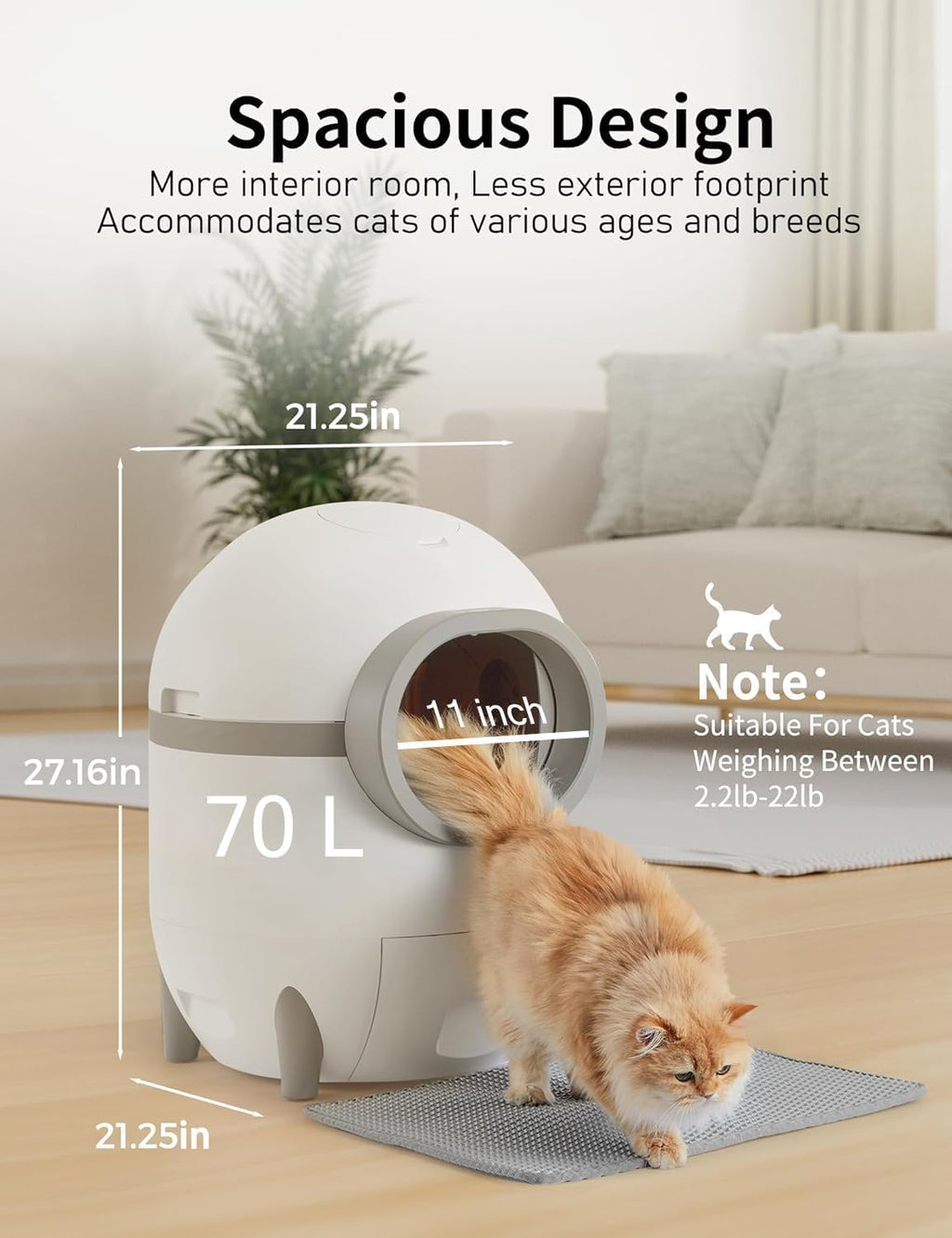 70L Self Cleaning Cat Litter Box with 15L Waste Drawer N8860