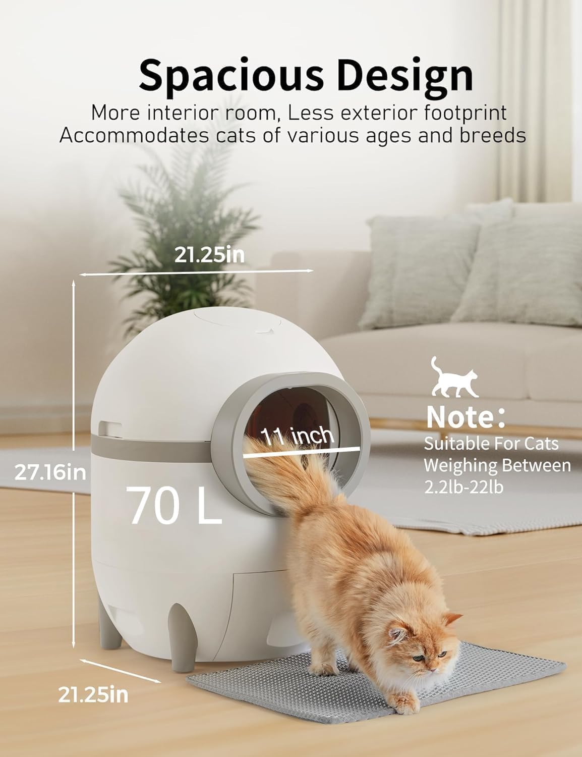 70L Self Cleaning Cat Litter Box with 15L Waste Drawer N8860