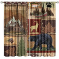 Rustic Bear Moose Deer Curtains, Retro Pine Tree Cabin Country Lodge Camping Window Treatments Vintage Tribal Aztec Abstract Geometric Blackout Window Drapes 42x63in Z10765