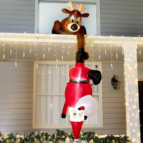 8 FT Hanging Christmas Inflatable Reindeer and Climbing Santa with Build-in LED B19044