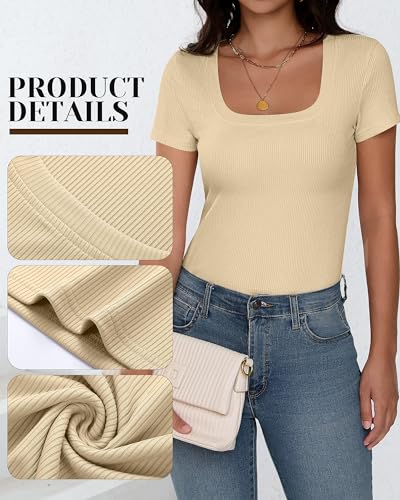 3 Pack Women's Short Sleeve Scooped Neck Ribbed Knit Tee U3881
