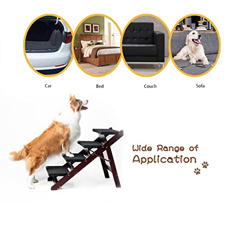 Wooden Pet Stairs Foldable Stairs & Ramp Portable Dog Ladder (Brown) P45155