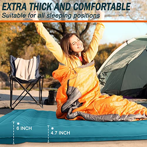 Extra Thick 4.7 Inch Self Inflating Double Camping Mattress with Foot Pump and Pillow F25140