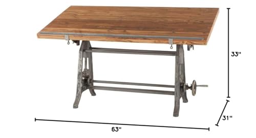 Adjustable Height Drafting Table with Iron Cast Base and Reclaimed Mango Wood Table Top W875560