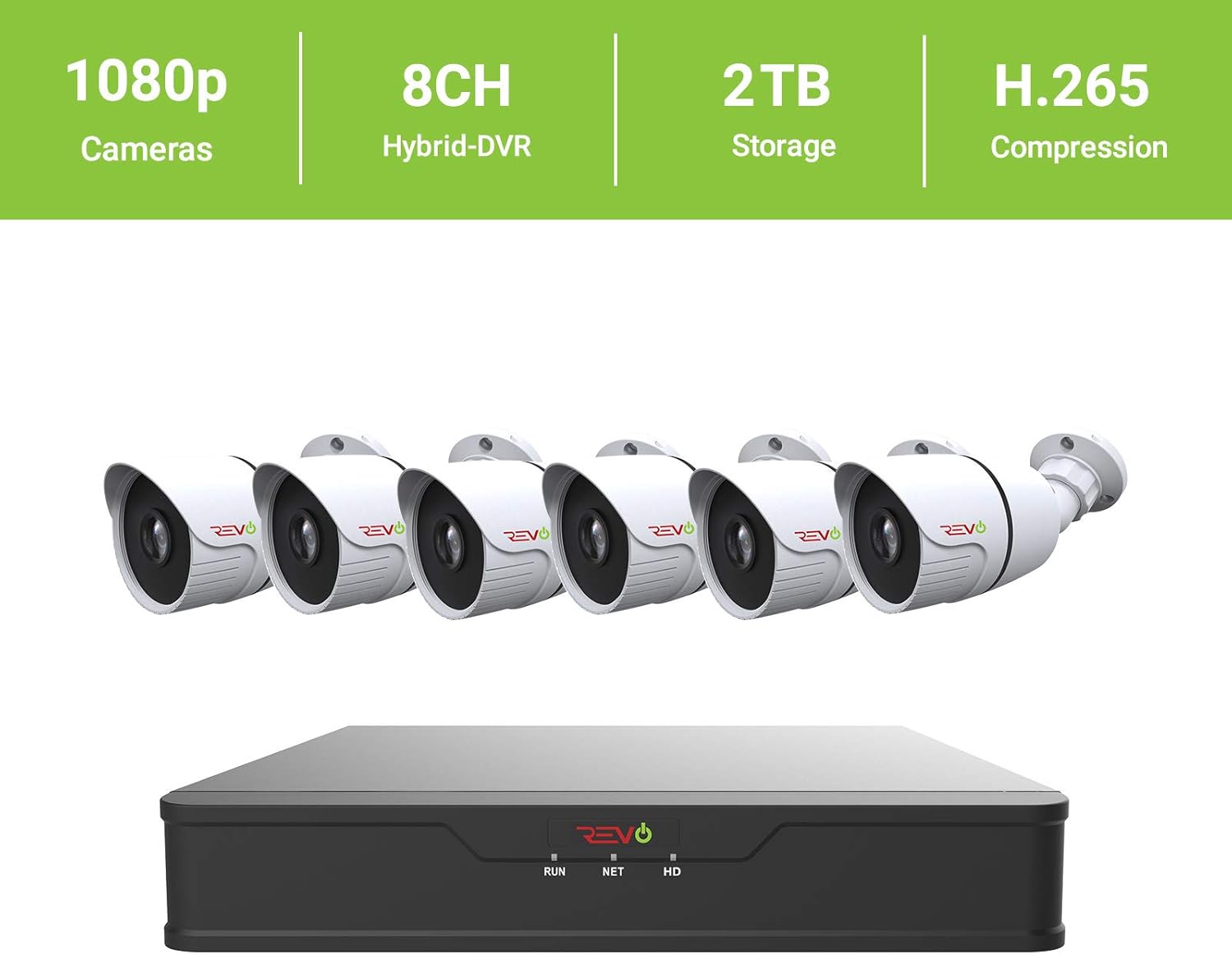 8Ch 2TB HDD DVR Video Security System with 6 x 1080p IR Bullet Cameras Z5095