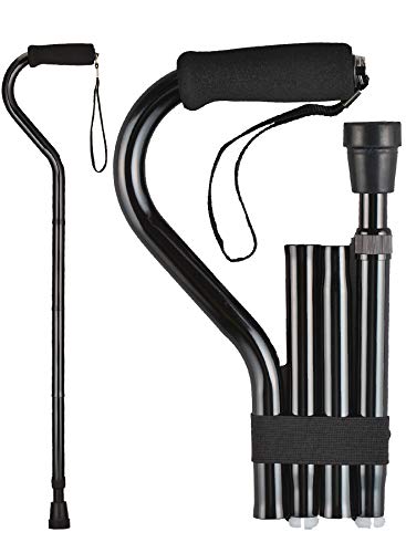 Folding Walking Cane with Soft Grip Handle and Carry Strap, Black H875485