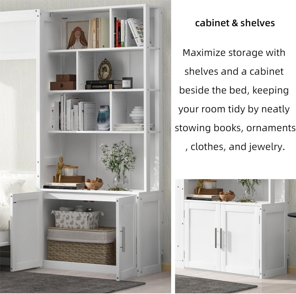 Full Size Wood Murphy Bed Cabinet with Storage Shelves Y2027