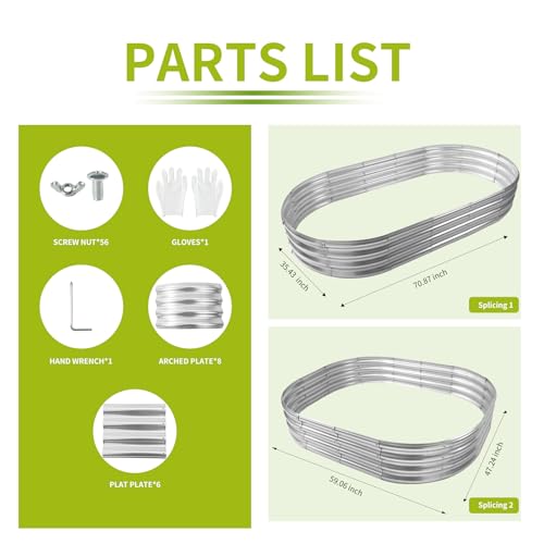 Oval Metal Raised Garden Bed, 0.8MM Thick, Silver, 6X3X1FT A2435