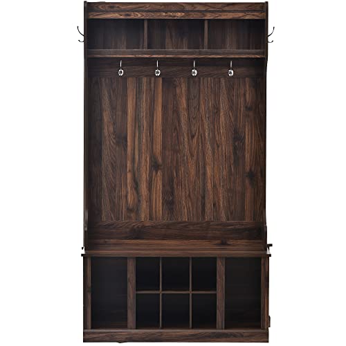 White Hall Tree with Storage Bench and 6 Hooks Z912