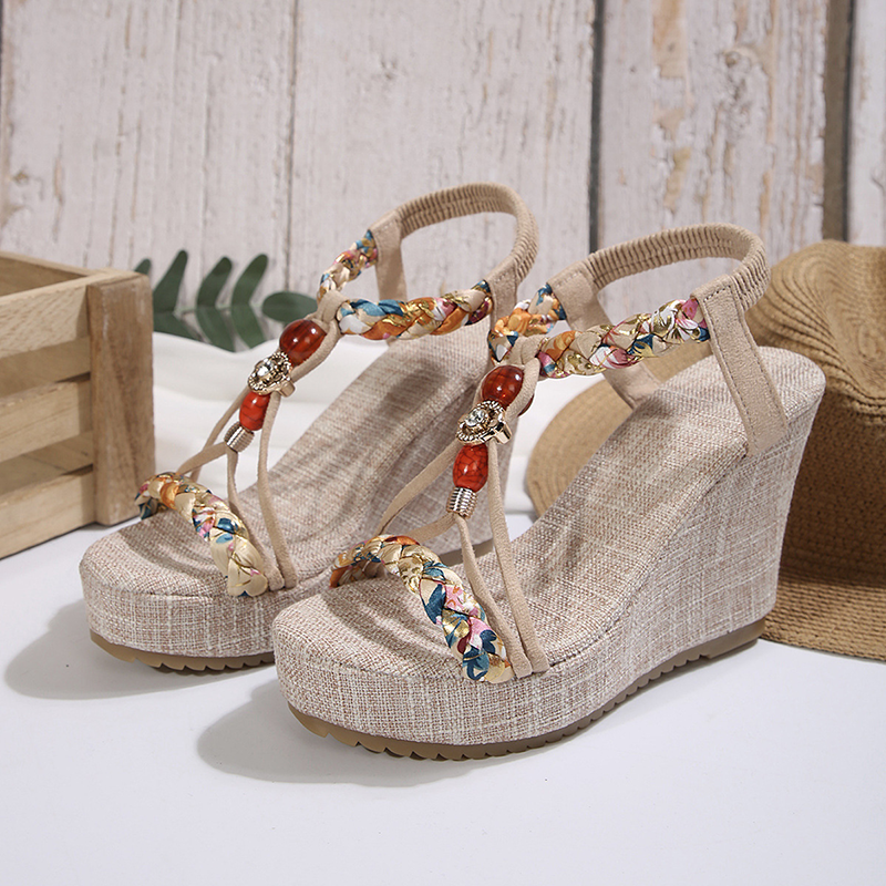 Women's Multicolor Woven Wedge Sandals — Platform Open-Toe Shoes
