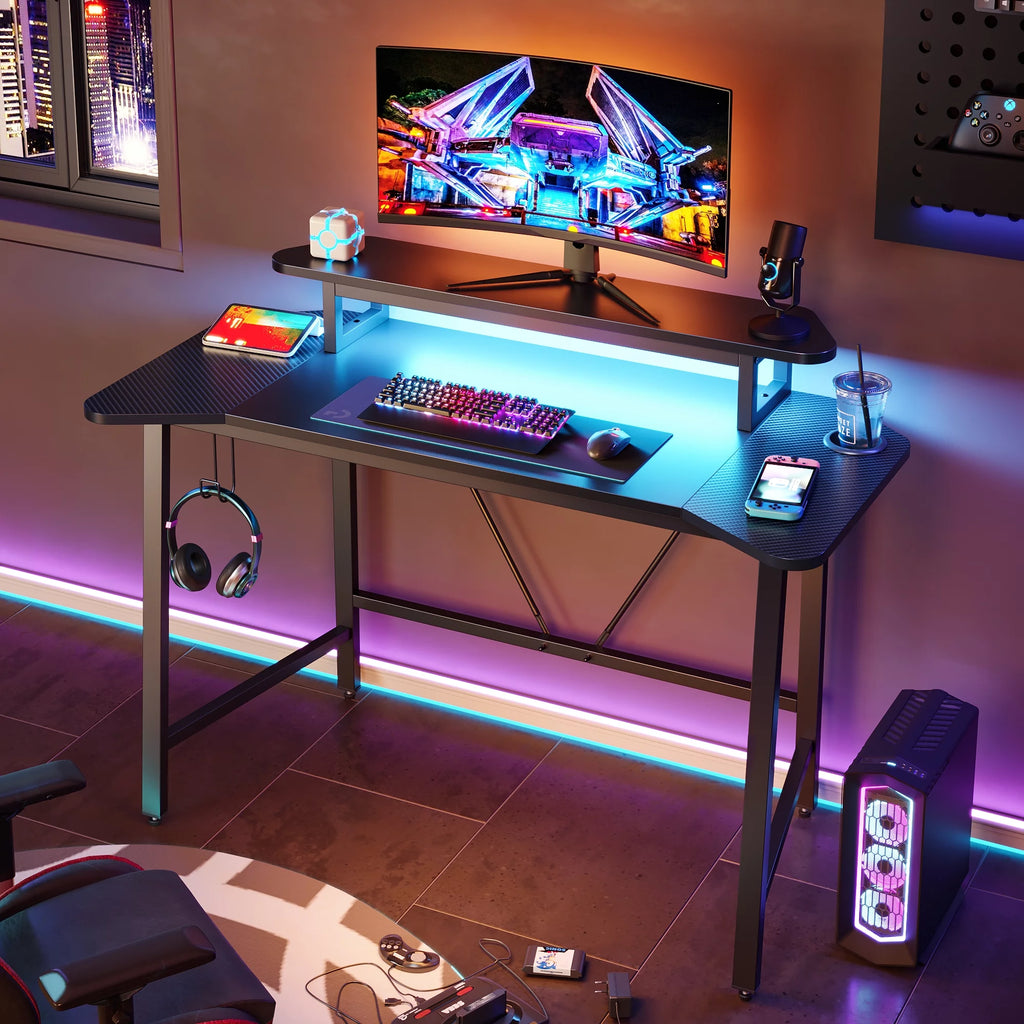 Black 50 Inch Gaming Desk with LED Lights Q9664