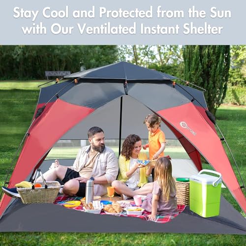 Red/Grey 2-4 Person UPF50+ Beach Tent with Carry Bag G44928