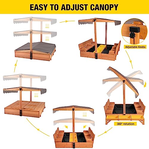 Kids Sand Boxes with Canopy Foldable Bench Seats Wooden Playset H6302
