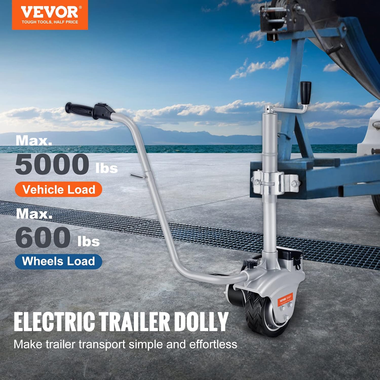Electric Trailer Dolly, 5000lbs Towing Capacity, 350W 12V Trailer Jockey Wheel with 8'' Rubber Tire Q4029