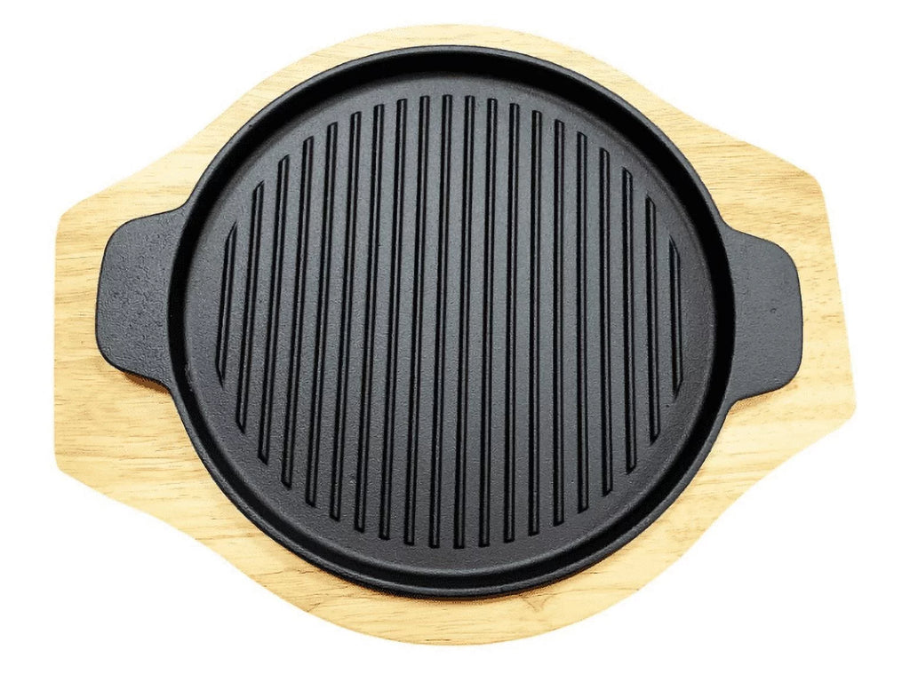 9.25 Inch Cast Iron Grill Pan with Rubber Wood Underliner I362