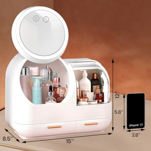 White 15" L×8.5"W×12"H Desktop Makeup Box with Drawers L485722