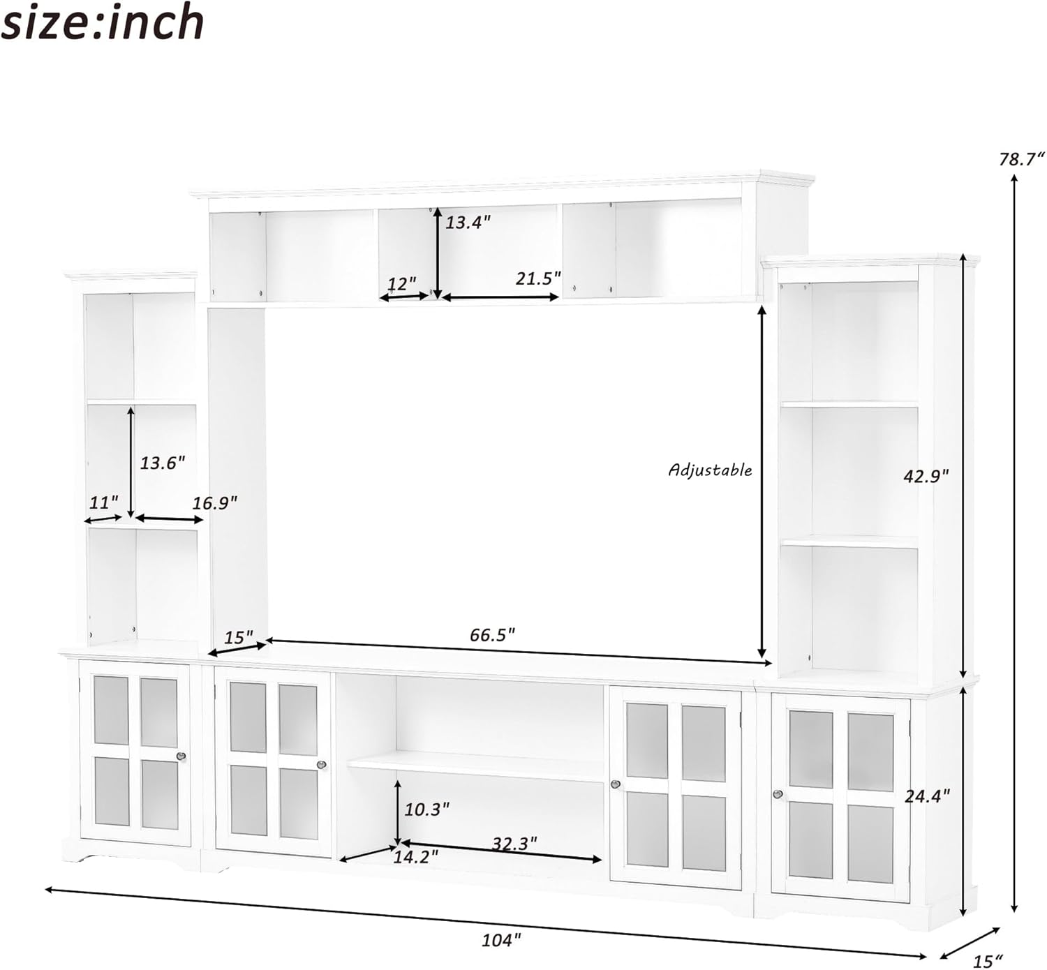 White Entertainment Wall Unit with Tempered Glass Door Z35238