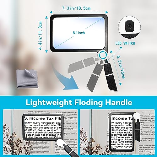 3X Large Rectangle Lighted Magnifier with Dimmable LED H1630