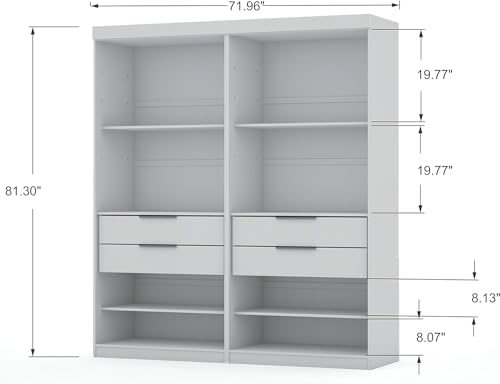White 4 Drawer Freestanding Wardrobe Closet with Doors and Adjustable Shelves P591373