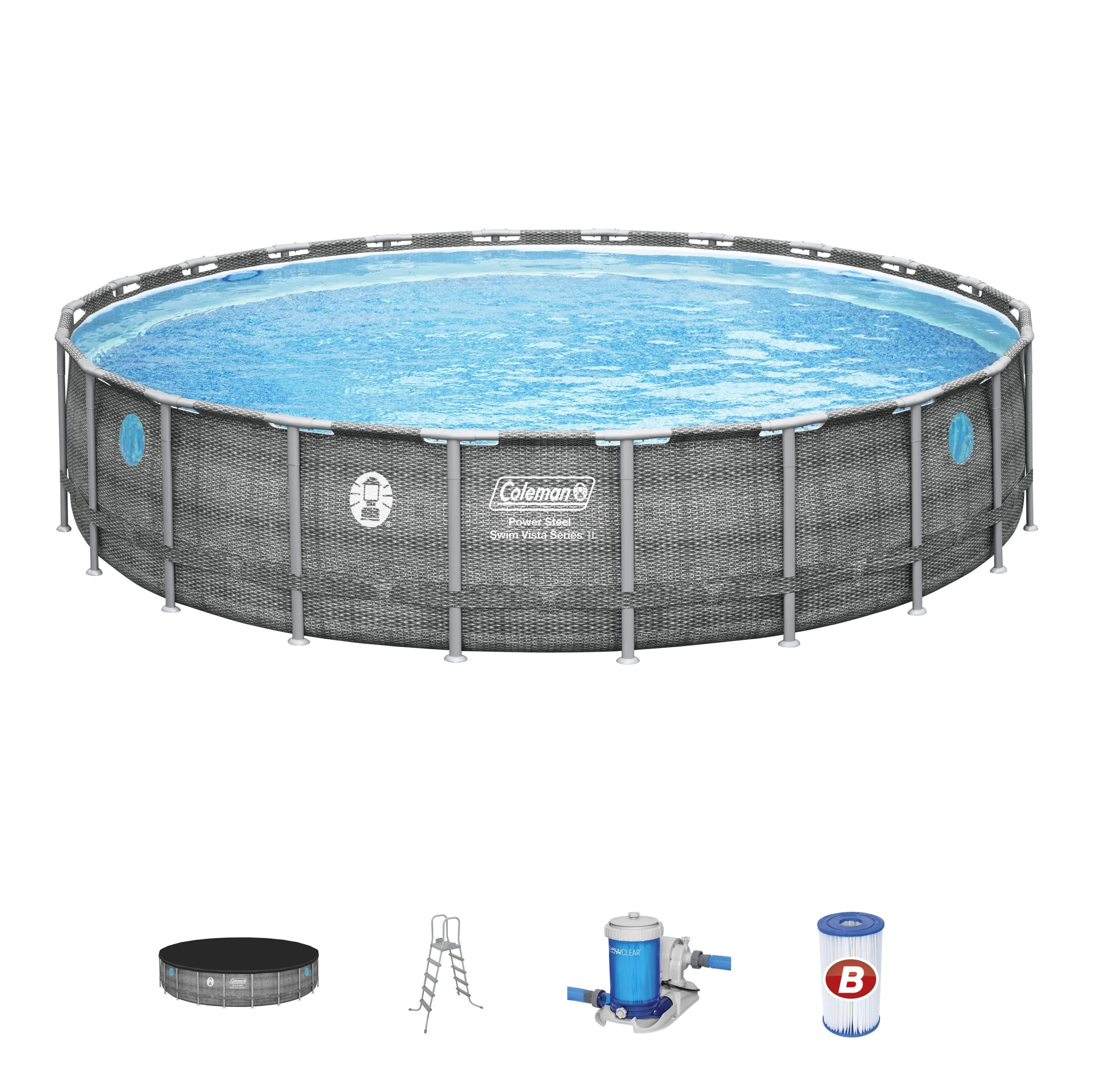 22'x52" Power Steel Frame Round Swimming Pool Set E20820