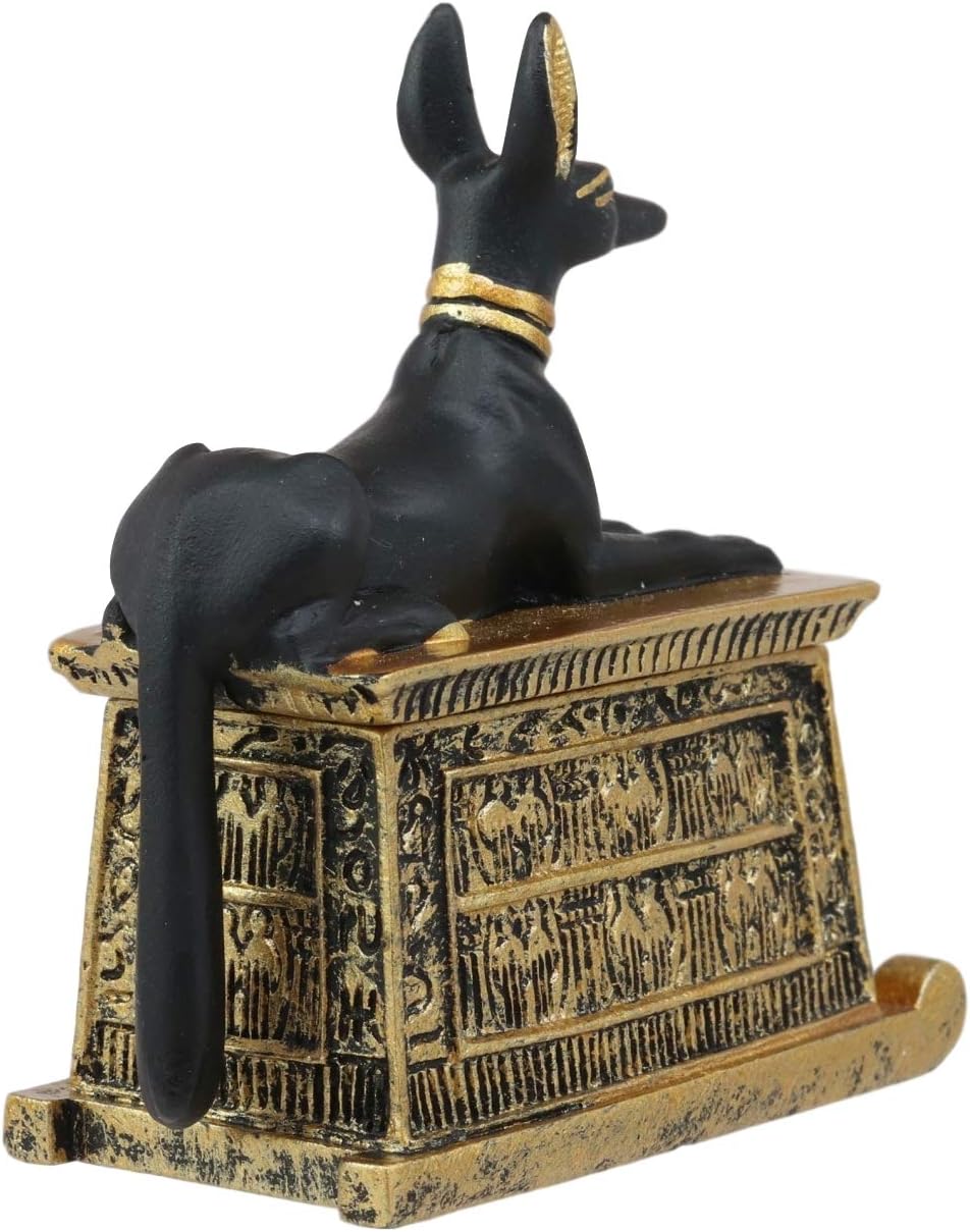 Black And Gold Finish Anubis Dog Cartouche Box Figurine Y6137