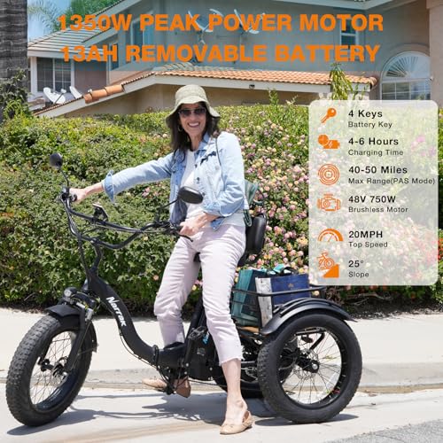 750W 48V13Ah 20"x4.0" Aluminum Folding Fat Tire 3 Wheel Electric Trike X2756