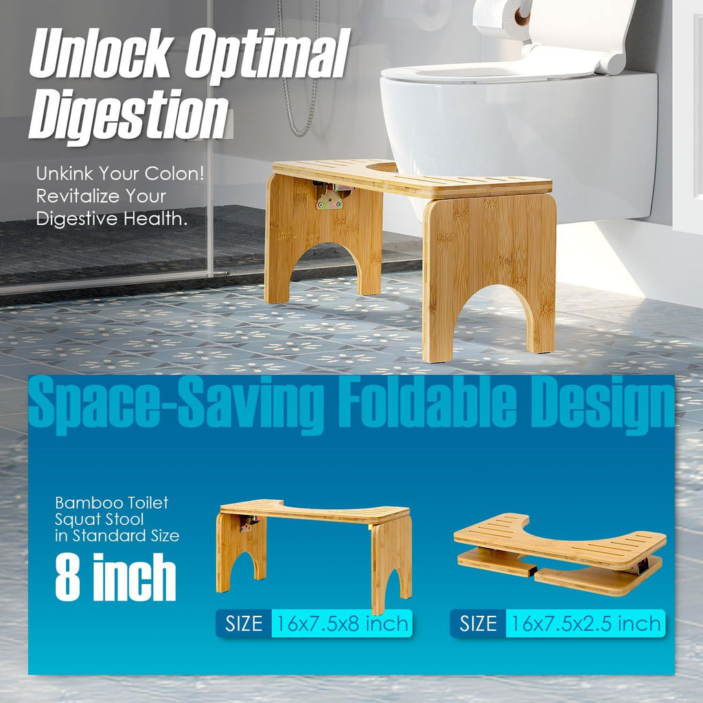 8 Inches Foldable Bamboo Toilet Stool with Non-Slip Pads M9703