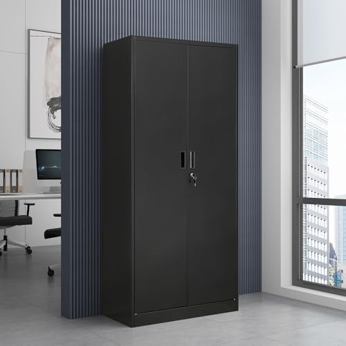 72" Steel Tall Garage Storage Cabinet with Lock, 4 Adjustable Shelves (Black) I279