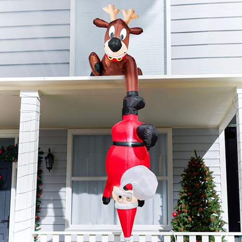 8 FT Hanging Christmas Inflatable Reindeer and Climbing Santa with Build-in LED B19044