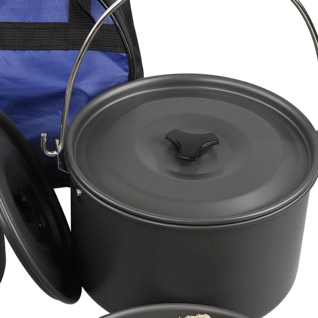 Portable Aluminum Camping Cookware Set with Teapot and Pan V422