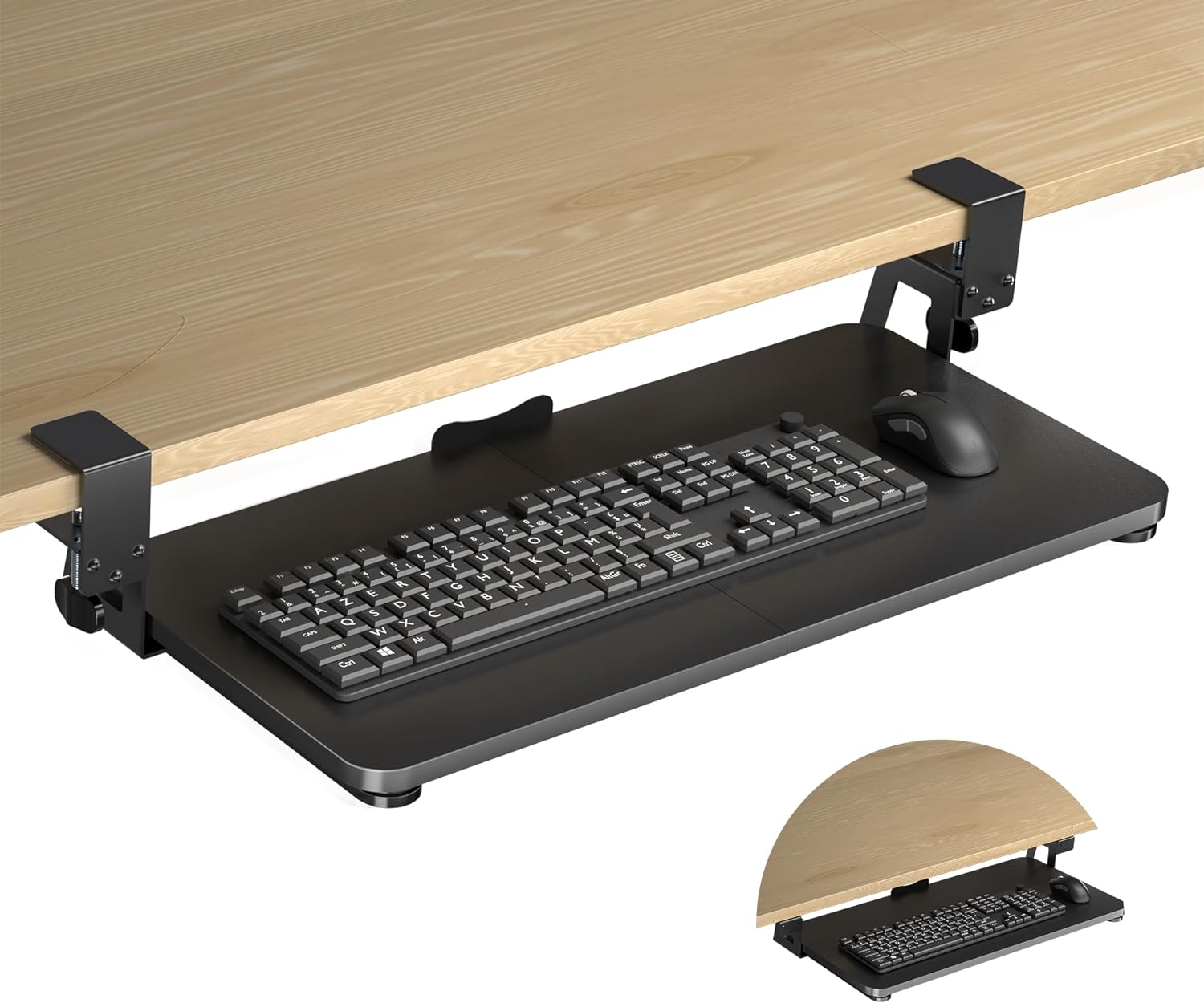 Black 25.6" x 11.8" C-Clamp Keyboard Tray O31007