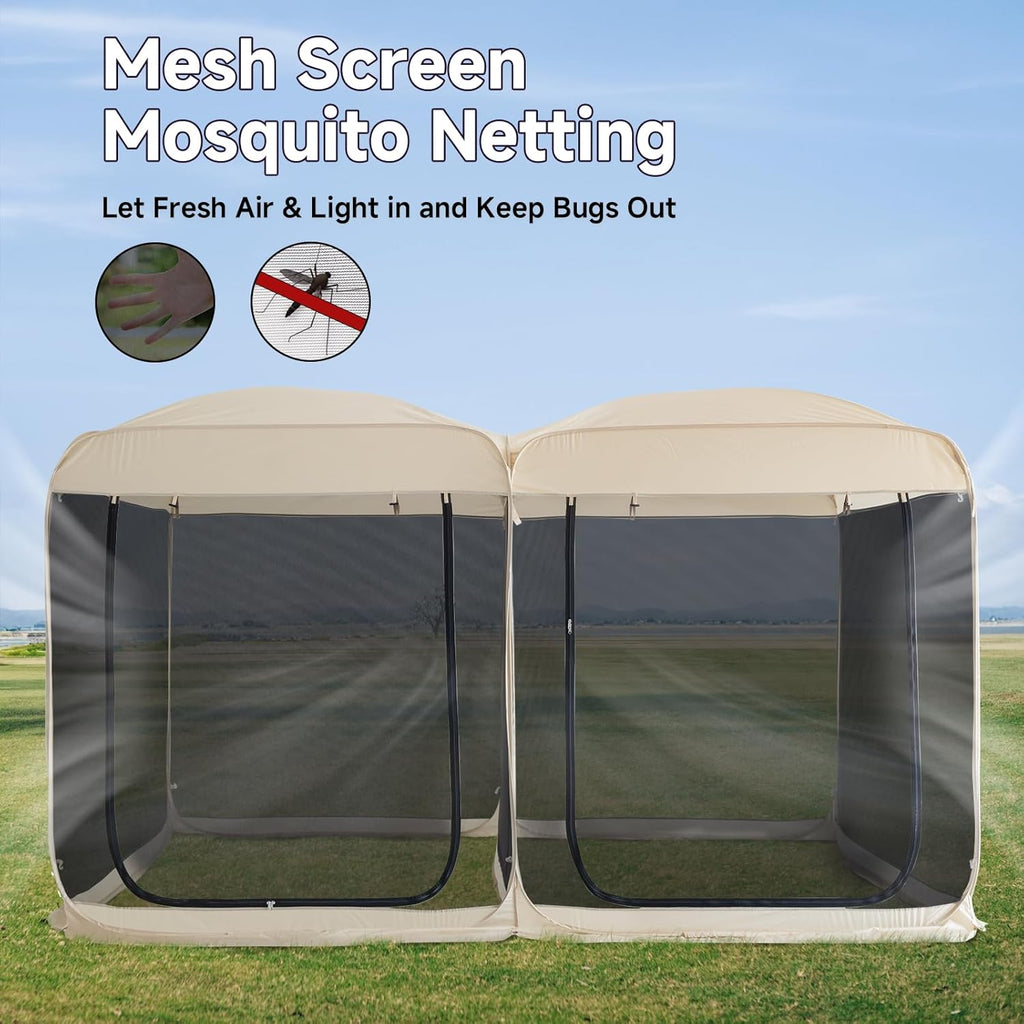 Beige 12' x 7.5' Pop Up Screen Tent Gazebo with Mesh Mosquito Netting S2031