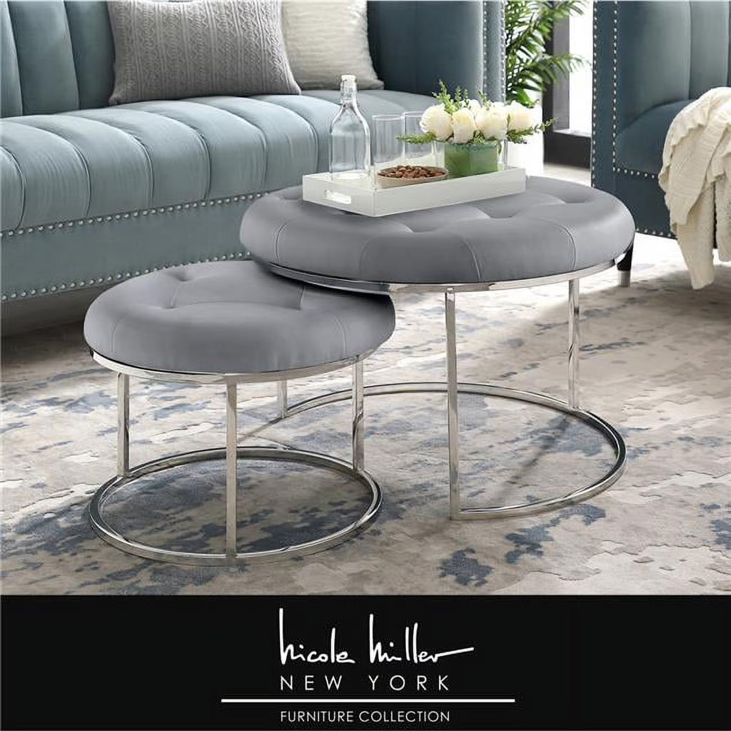 Gray Faux Leather Nesting Ottoman Set of 2 A13898