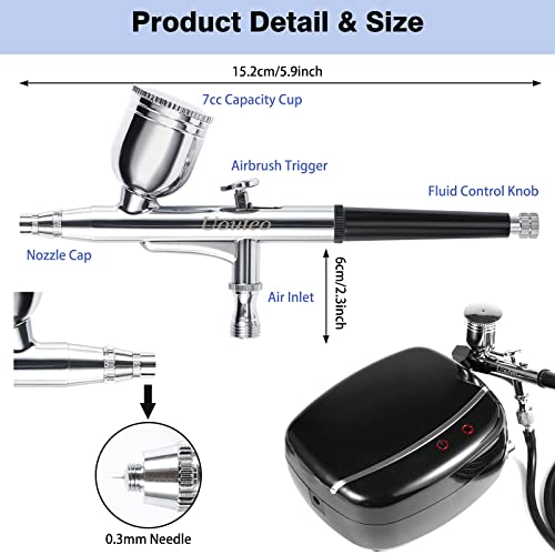 40PSI Touchscreen Airbrush Kit with Compressor, 0.3mm Needle, Dual-Action Airbrush Set P21145