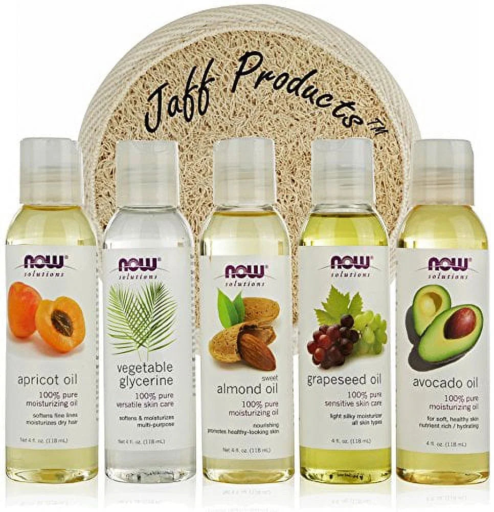 5 Pack Carrier Oil Gift Set: Almond Oil, Grapeseed Oil, Avocado Oil, Apricot Oil, Vegetable Glycerine Oil 4 Oz V32824
